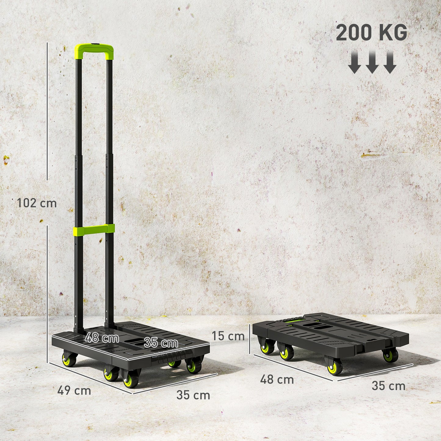 HOMCOM Sackkarre klappbar Metall Transportkarre mit Räder verstellbarem Griff 49 x 35 x 102 cm Grün