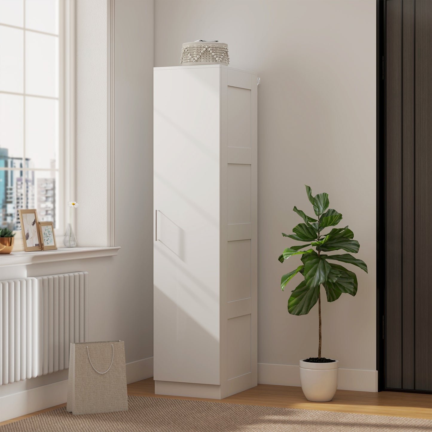 HOMCOM Kleiderschrank Mehrzweckschrank mit Kleiderstange, Regal, باب ناعم الإغلاق 40 x 52 x 180 cm Weiß
