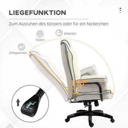 Vinsetto Ergonomischer Bürostuhl، gepolstert إضافي، Liegefunktion، Kunstleder، 76x80x118-124 سم، كريم