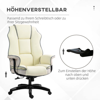 Vinsetto Ergonomischer Bürostuhl، gepolstert إضافي، Liegefunktion، Kunstleder، 76x80x118-124 سم، كريم