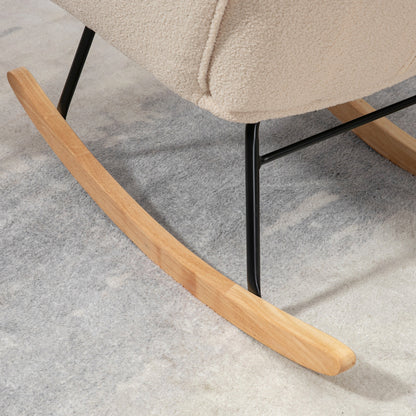 HOMCOM Schaukelstuhl im Retro-Design, Massivholz, Sessel, Relaxsessel, 98 cm x 71 cm x 101 cm, Beige