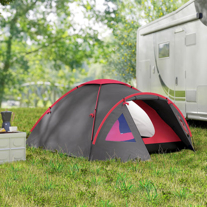 Outsunny Campingzelt für 3 Personen leicht, stabil wasserdicht UV 50+ mit Vordach Tür Fenster, Bodenplane Grau