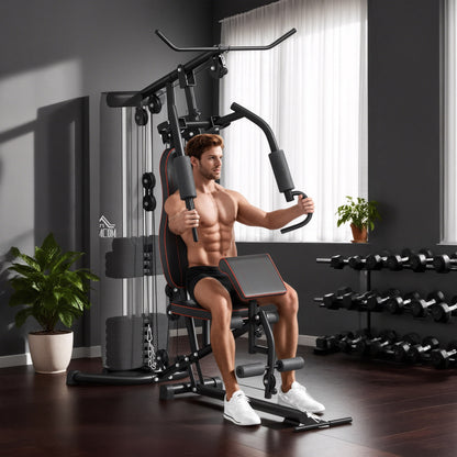 HOMCOM Heimtrainer, Trainingsstation, Hantelbank, Brustpresse, Stahl, 170x104x205 cm, Schwarz
