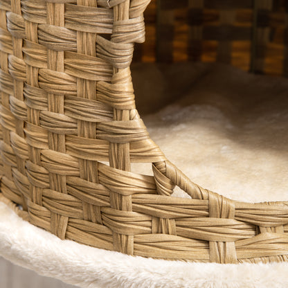 PawHut Kratzbaum Rattan 95 cm Höhe 3-Stufiger Katzenbaum mit Platform, Katzenbett, Kletterbaum mit Katzenhöhle Sisalstämmen Spielbälle Katzenmöbel Sisal Natur+Beige