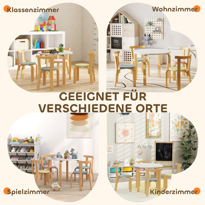 AIYAPLAY 5-teiliges Kindertisch- und Stuhlset, leichtes Massivholz, Bunt