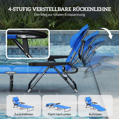 Outsunny Sonnenliege Gartenliegen Relaxliege, klappbar, wetterbeständig, 194 cm x 72 cm x 31 cm, Schwarz + Dunkelblau