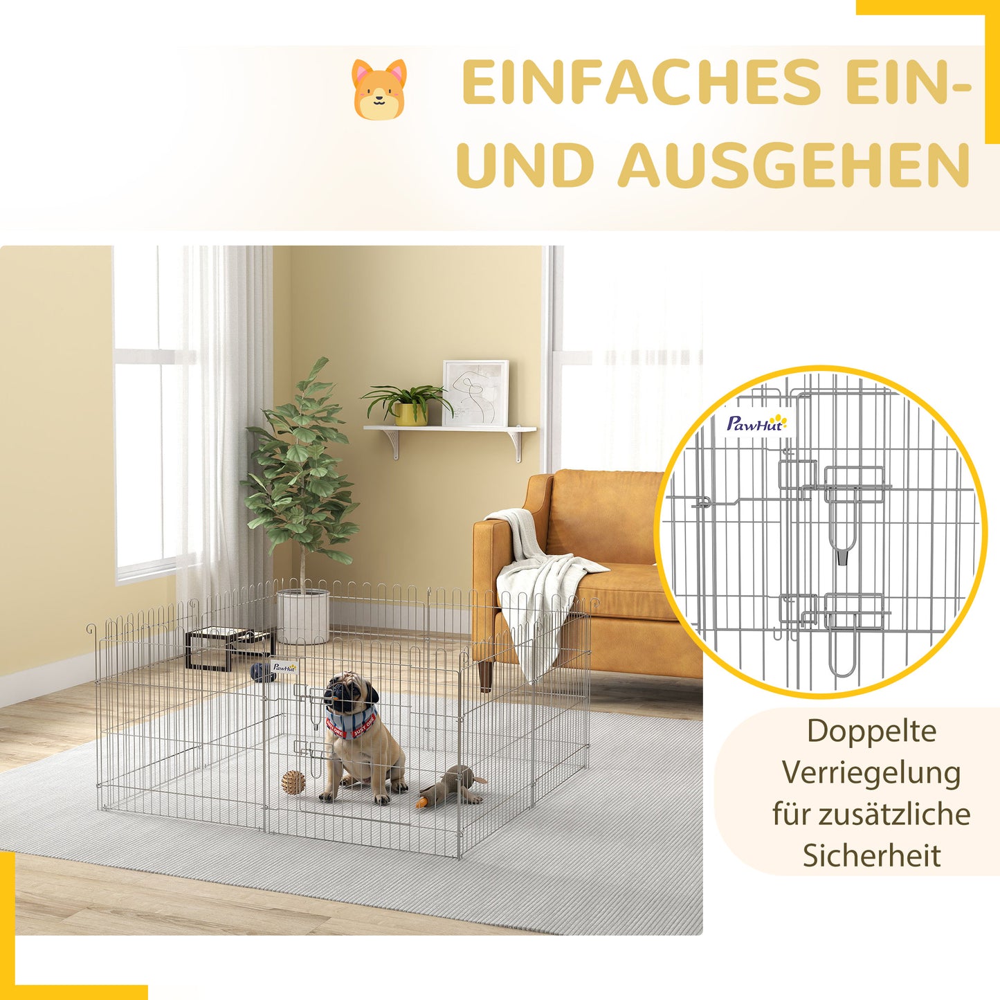 PawHut Freilaufgehege Welpenauslauf Welpenzaun Laufstall Welpengitter for Tier 8-teilig B63 x H60 سم