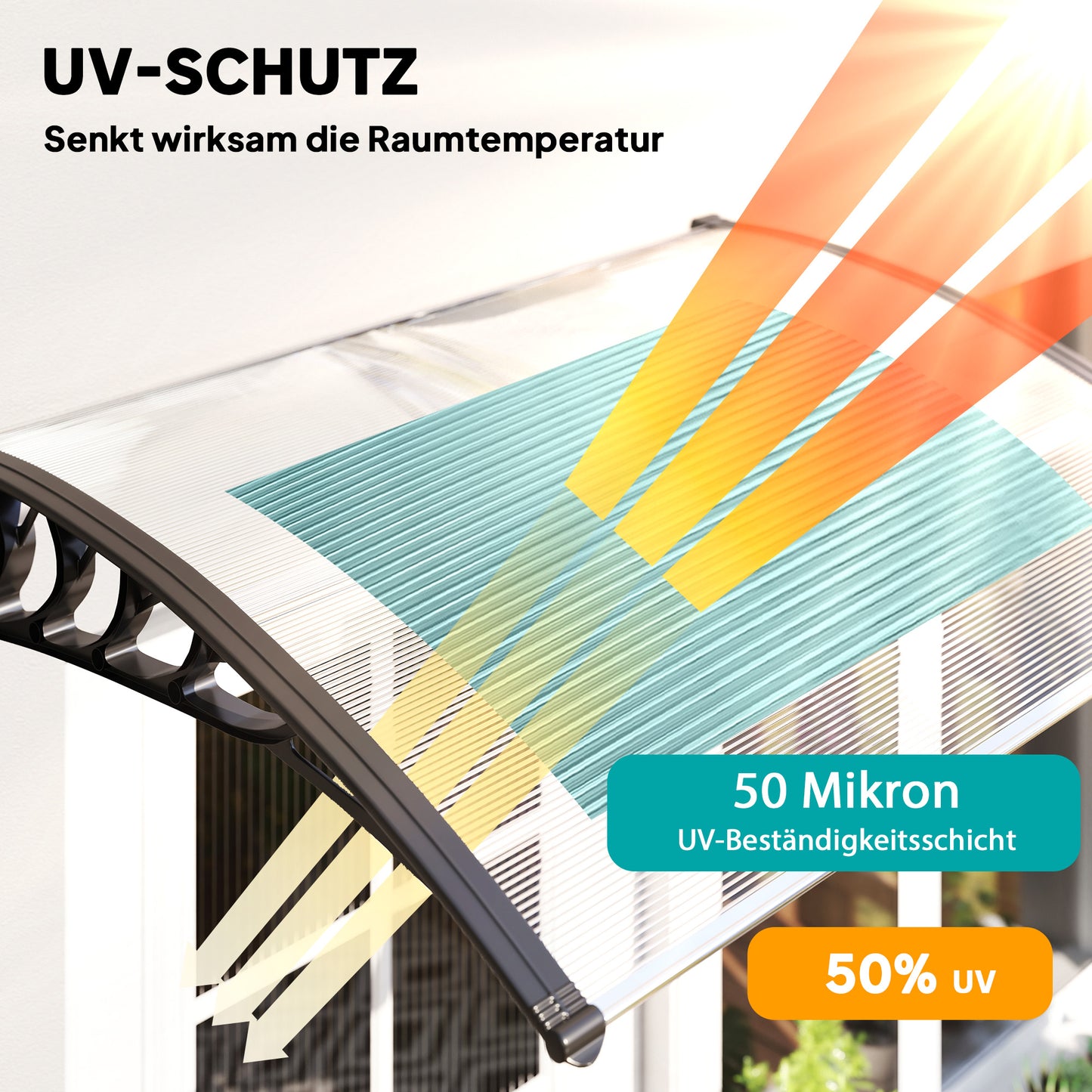 Outsunny Vordach Schutzdach، UV-Beständig، Wasserbeständig، 89x122x24 سم، فايس