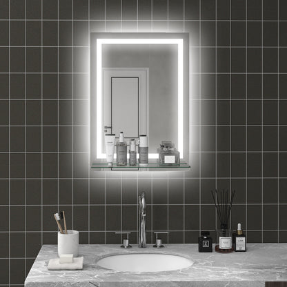 kleankin LED-Badspiegel, dimmbar, Anti-Beschlag, Touch-Schalter, Ablage, 50 x 70 cm, Silber