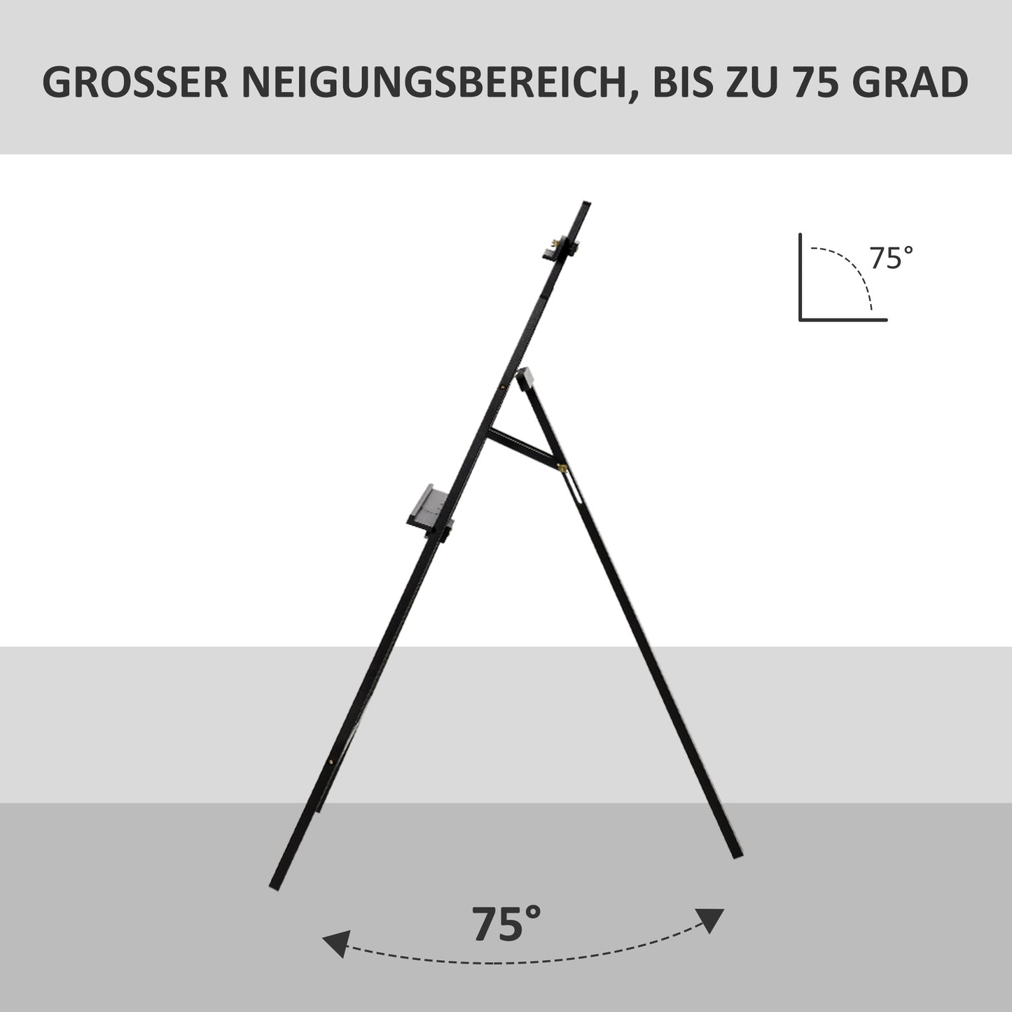 HOMCOM Staffelei Holz 134,5 cm hoch Holzstaffelei für Leinwände bis 108 cm Feldstaffelei Atelierstaffelei für Malerei, Skizze, Hochzeit, Ausstellung Schwarz
