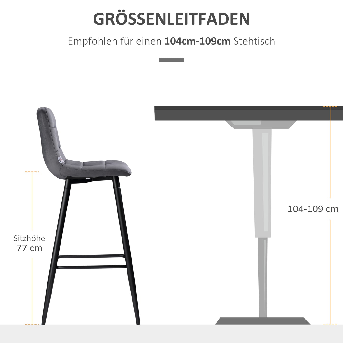 HOMCOM 2er-Set Barhocker mit Fußstütze im Retrodesign 42 cm x 47 cm x 105 cm Grau