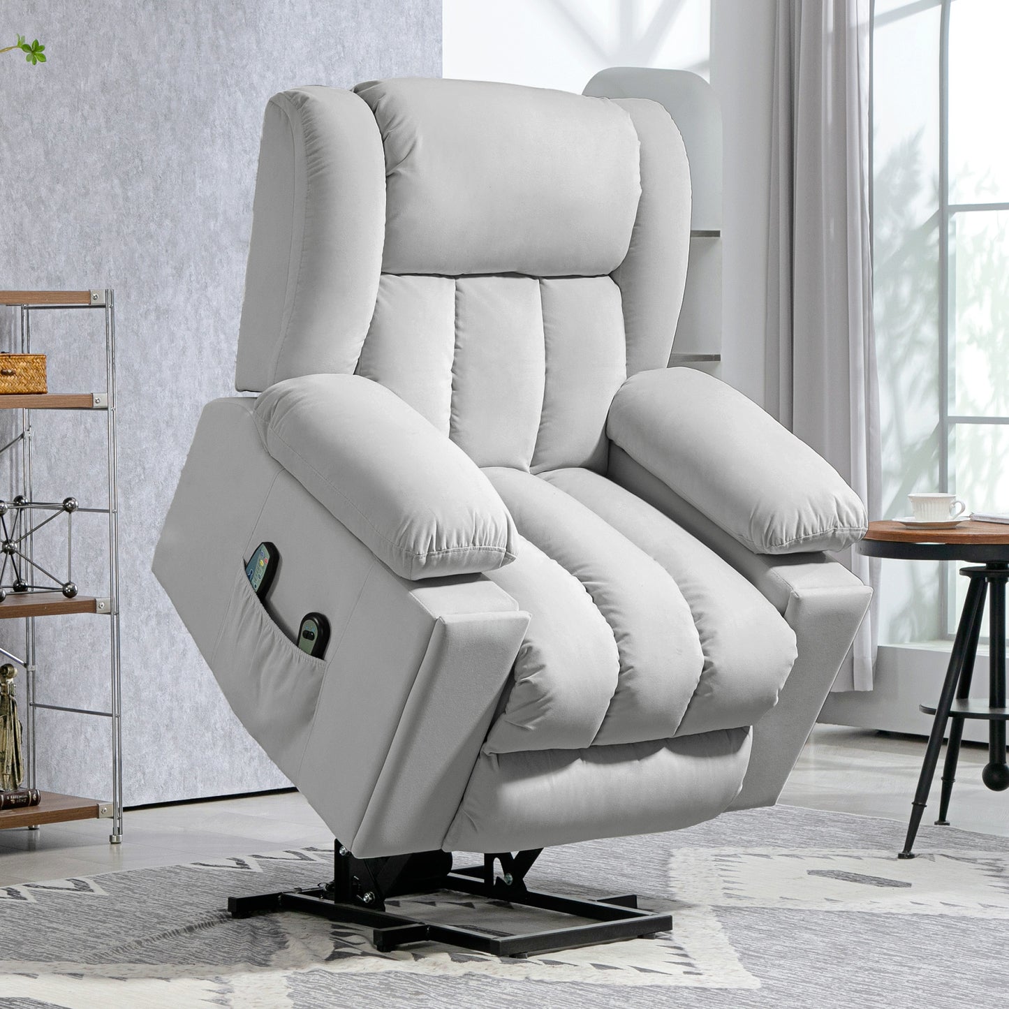 HOMCOM Elektrischer Aufsteh-Sessel, Weicher, samtartiger Stoff, USB-Anschlüsse