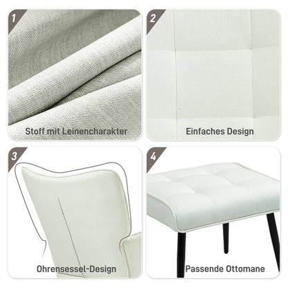 HOMCOM Schaukelstuhl mit Hocker, sanftes Schaukelsystem, Leinenimitat, 64 x 89 x 90 cm, Cremeweiß