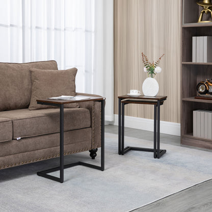 HOMCOM Satztisch, Beistelltisch, 3er-Set, Industrial Design, Stahlrahmen, braun+schwarz, 45 x 30 x 60cm