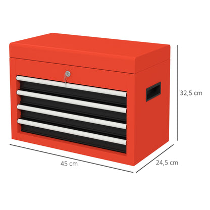 DURHAND Werkzeugkasten Werkzeugtrolley, inkl. Schloss, 2 Schlüssel, 45 cm x 24,5 cm x 32,5 cm, Rot