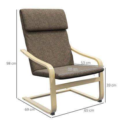 HOMCOM Sessel mit Kopfstütze und Armlehnen, Bezug in Leinenoptik, Holzgestell, Braun + Natur