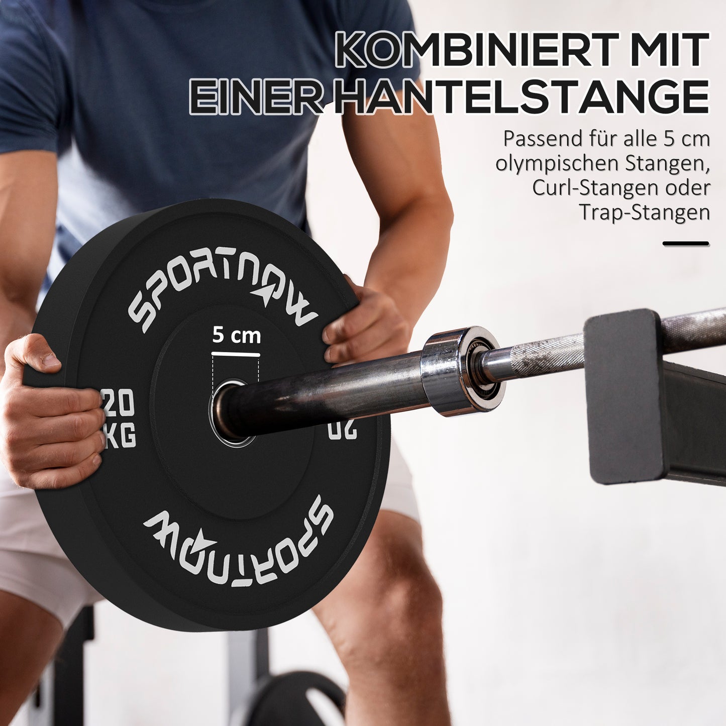 SPORTNOW Hantelscheiben-Set, 2 x 20 kg, olympischer Standard, Gummi, geräuscharm, Schwarz