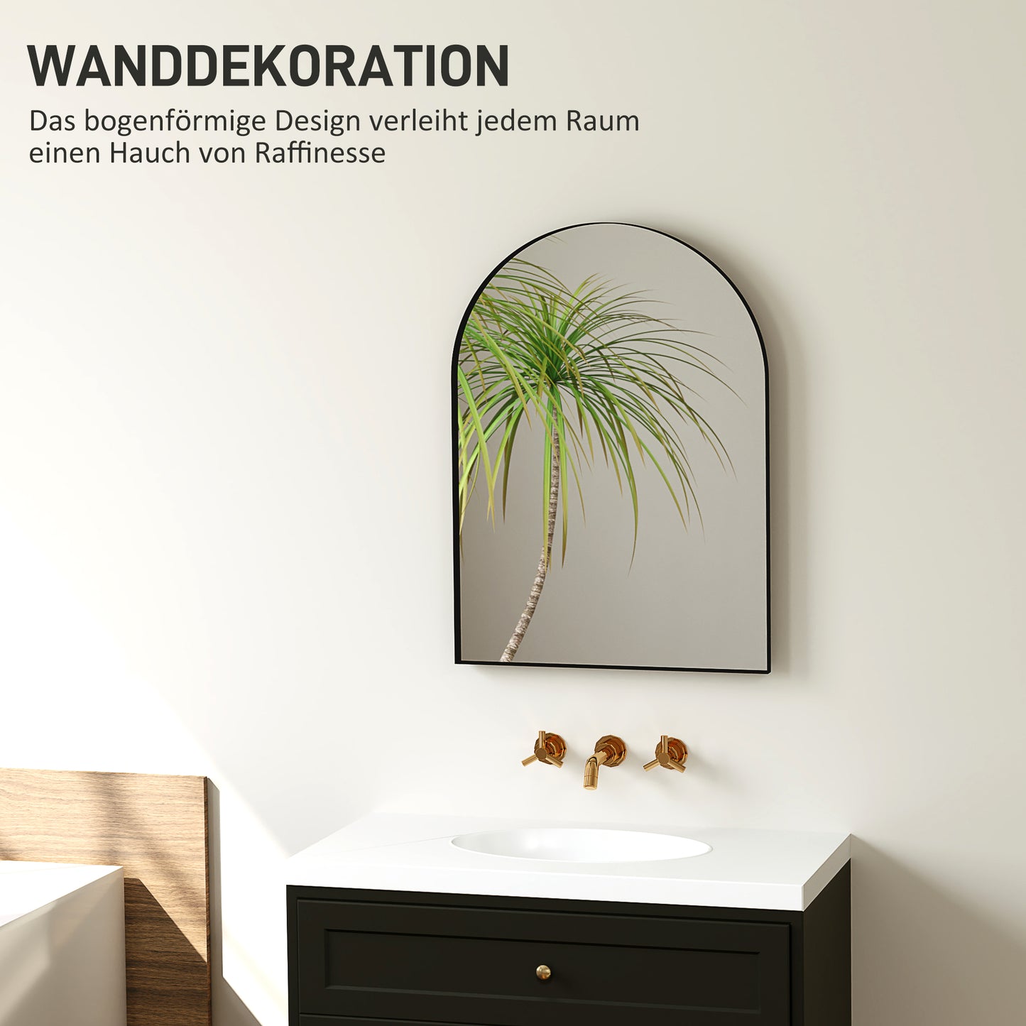 HOMCOM Gebogener Badezimmerspiegel, 50 x 70 cm, Bad-Spiegel mit Aluminium-Rahmen, Deko-Spiegel, Küche, Schwarz