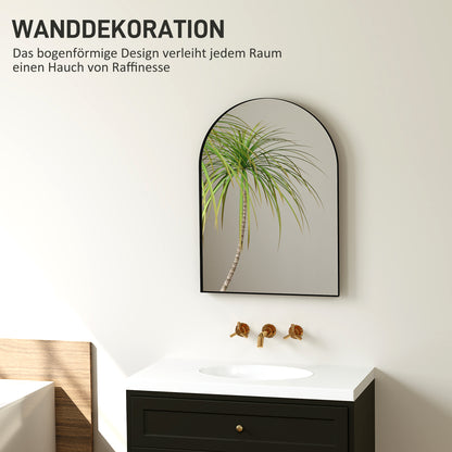 HOMCOM Gebogener Badezimmerspiegel, 50 x 70 cm, Bad-Spiegel mit Aluminium-Rahmen, Deko-Spiegel, Küche, Schwarz