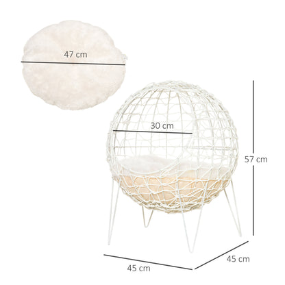 Pawhut Rattan Katzenkorb Katzenhöhle Katzenhütte Katzenbett mit Kissen erhöhtes Design Haustierbett Cremeweiß Ø45 x 57H cm