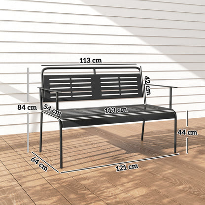 Outsunny -Sitzer Gartenbank, wetterfest Sitzbank, wasserabweisend Gartenmöbel mit Rücken- & Armlehnen 121 x 64 x 84cm, Schwarz