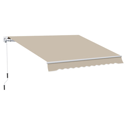 Outsunny Markise, Sonnenschutz, einfahrbar, mit Handkurbel, Metallrahmen, Polyester, Weiß+Beige, 3,95 x 2,45 m