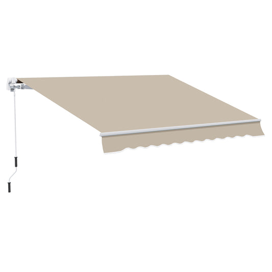 Outsunny Markise, Sonnenschutz, einfahrbar, mit Handkurbel, Metallrahmen, Polyester, Weiß+Beige, 3,95 x 2,45 m