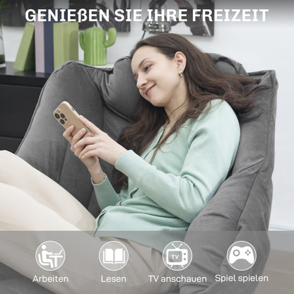 HOMCOM Moderner Akzentstuhl, Polsterstuhl mit Stahlbeinen und Seitentaschen, für Wohnzimmer, Schlafzimmer, Grau