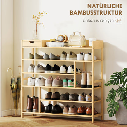 HOMCOM Schuhregal, Schuhständer mit 6 Ebenen, Schublade aus Bambus, für max. 18 بار شوهي، شوهابلاج فور إينغانغ، شلافزيمر، 101 × 30 × 100 سم، طبيعي