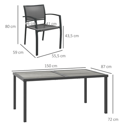 Outsunny Gartenmöbel-Set Gartensitzgruppe, 1 Tisch, 4 Stühle, 150 x 87 x 72 cm, Grau
