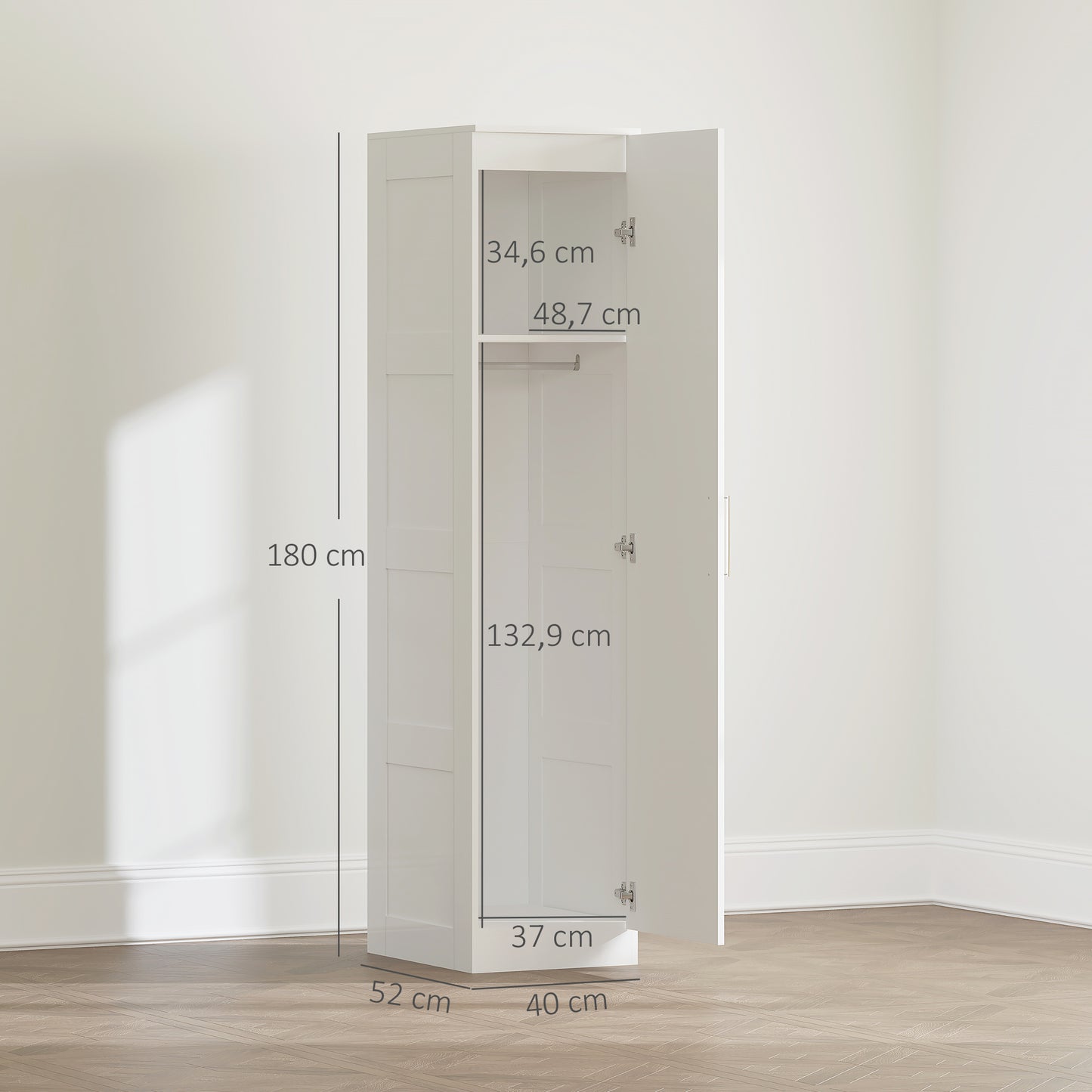 HOMCOM Kleiderschrank Mehrzweckschrank mit Kleiderstange, Regal, باب ناعم الإغلاق 40 x 52 x 180 cm Weiß