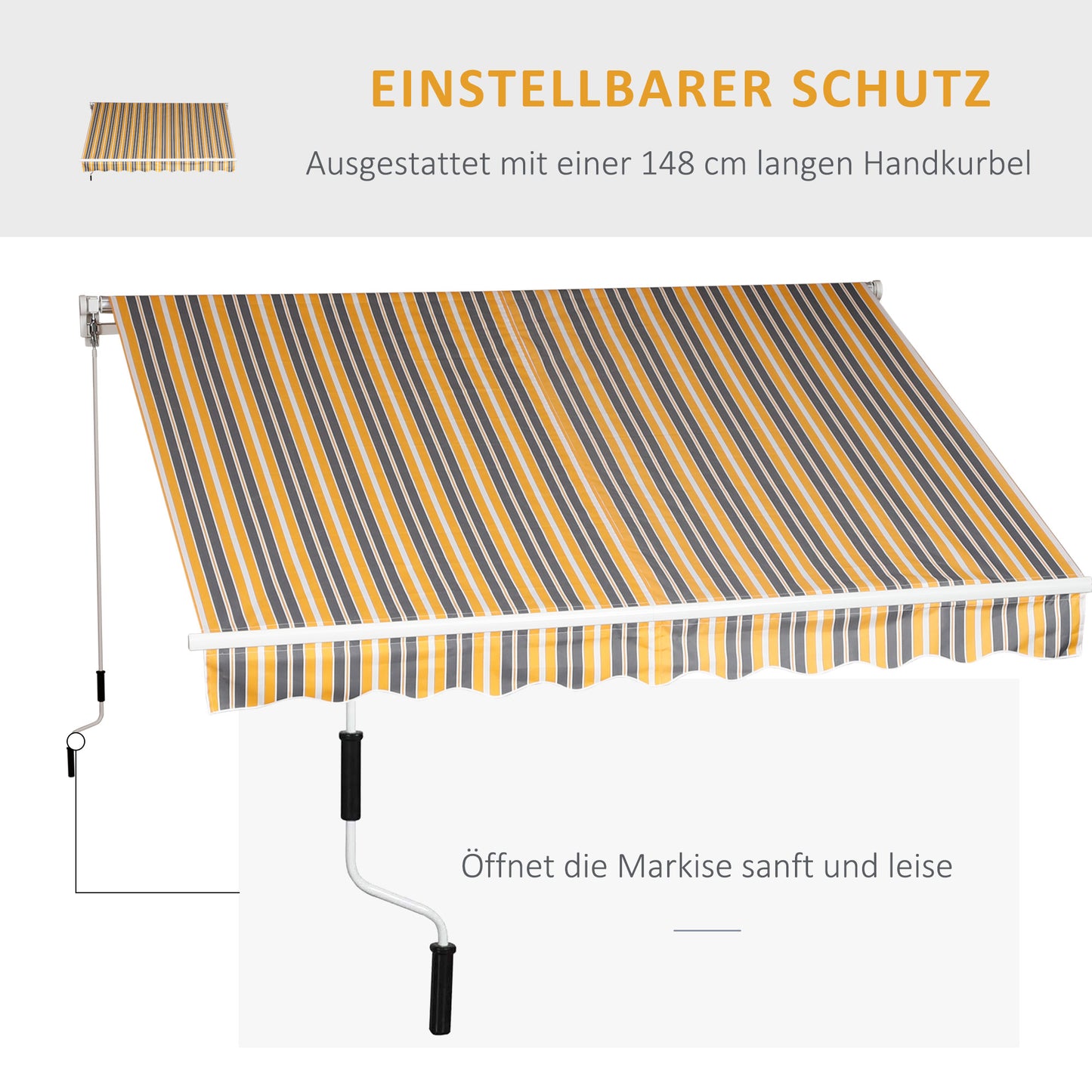 Outsunny Markise Gelenkarmmarkise Sonnenschutz Handkurbel Balkon Alu Gelb Grau 2,95 x 2,45 m