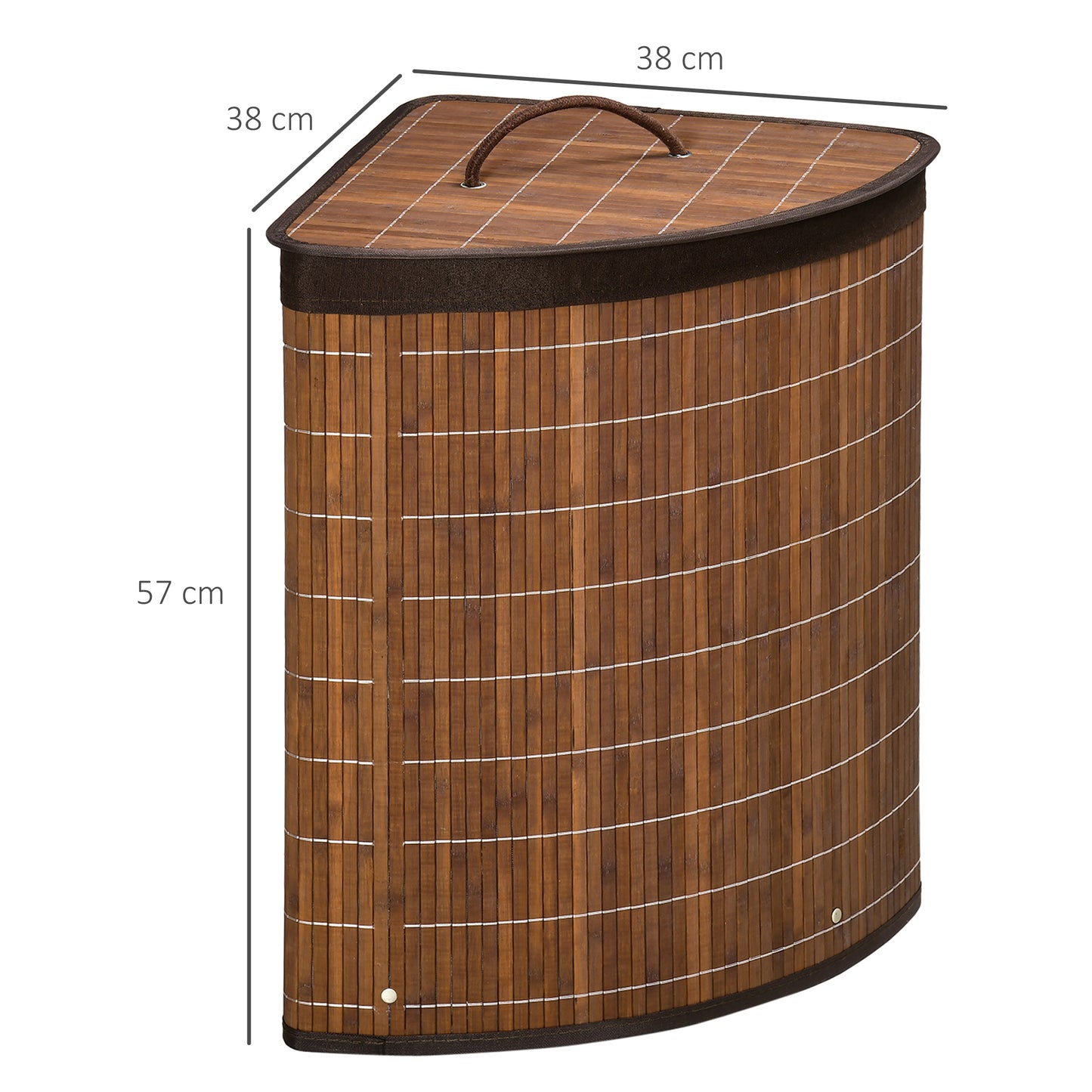 HOMCOM Wäschekorb Wäschesammler, 55L Fassungsvermögen, abnehmbarer Deckel, 38 cm x 38 cm x 57cm, Braun