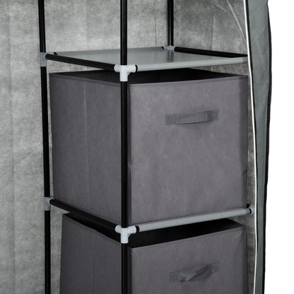 HOMCOM Stoffschrank Kleiderschrank faltbarer Schrank, 1 Kleiderstange, 6 Regalböden, 102 x 42.5 x 162.5 cm, Grau