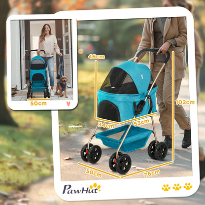 PawHut 3-in-1-Haustierkinderwagen، zusammenklappbarer Hundewagen mit 4 Rädern وabnehmbarer Trage for Hunde وKatzen Türkis