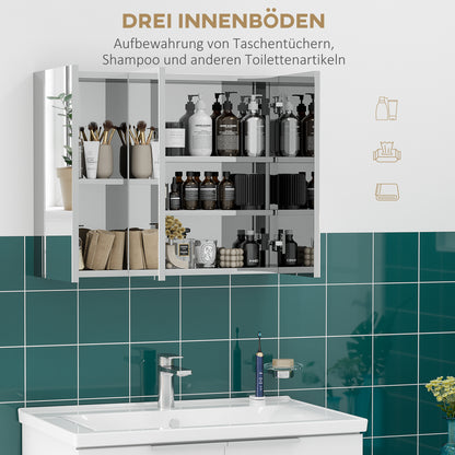 kleankin Spiegelschrank, Badschrank, 3 Spiegeltüren, 5 Innenböden, Edelstahl, Farbe: Silber, 70 x 12 x 55 cm