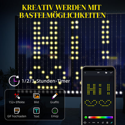 HOMCOM Vorhang mit 400 LED-Lichtern، Dynamische Lichterketten mit Musiksynchronisation für Schlafzimmer، Wohnzimmer، 3 x 3 م
