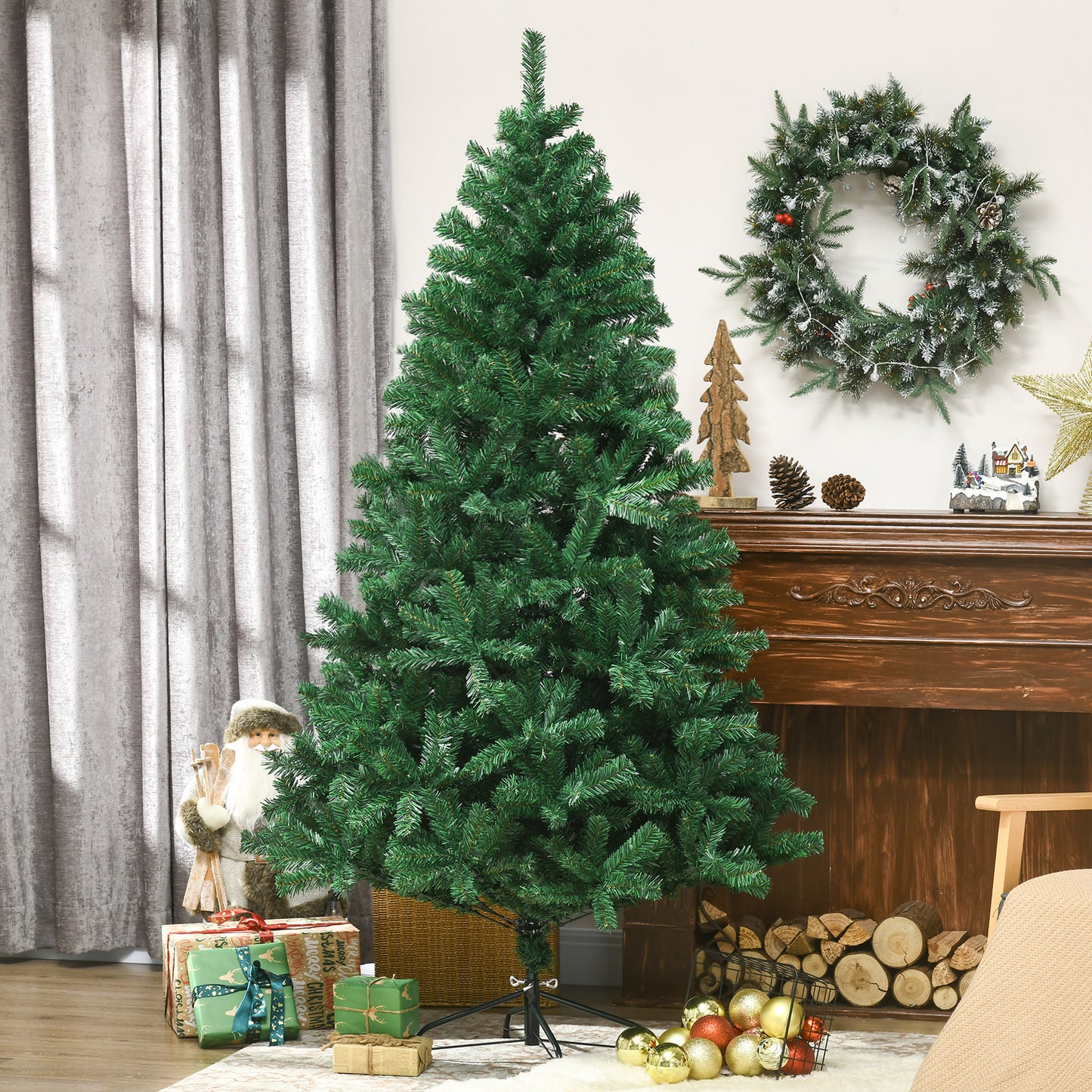 HOMCOM Künstlicher Weihnachtsbaum 180 cm künstlich Tannenbaum mit 1000 Spitzen Christbaum Weihnachtsdeko inkl. Metallständer für drinnen