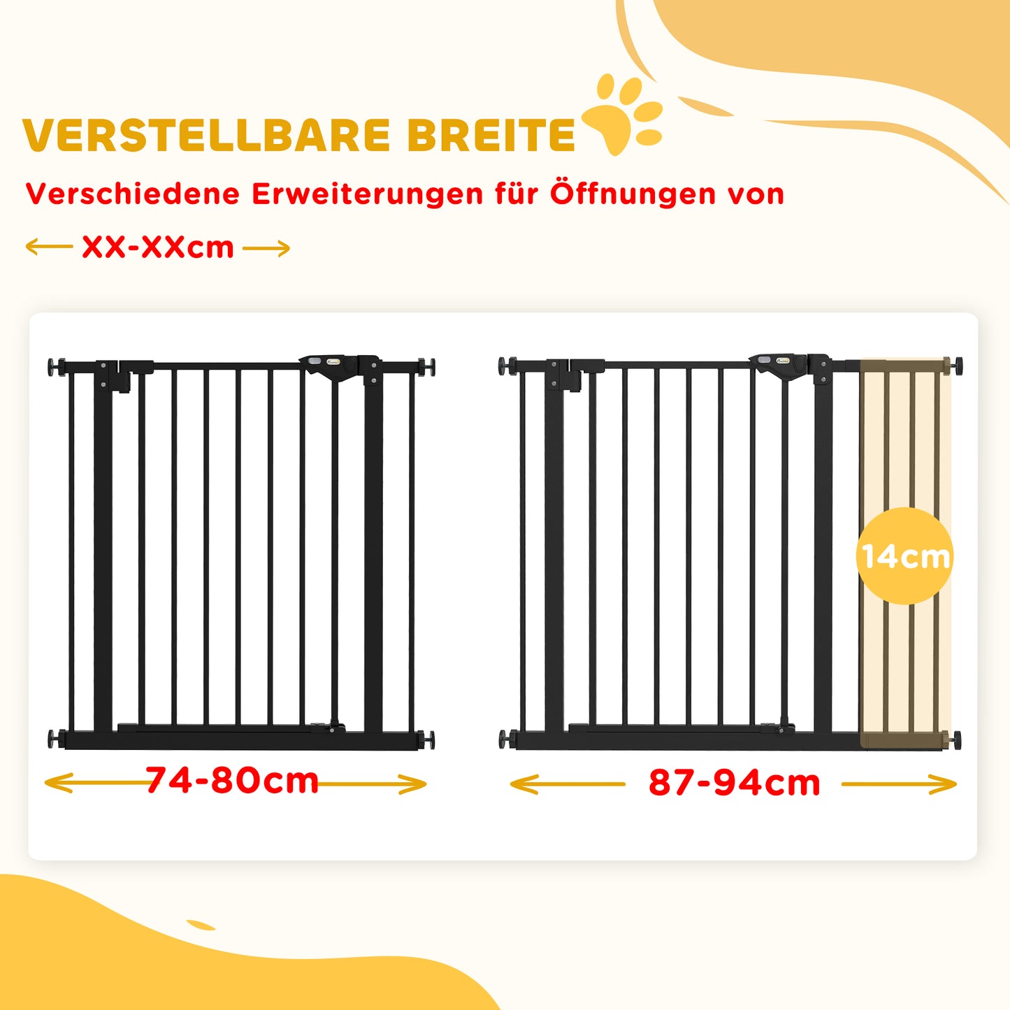 PawHut Türschutzgitter für Hunde, Absperrgitter, Schutzgitter für Haustiere, Metall, Kunststoff, ,74-80/87-94 cm, Schwarz
