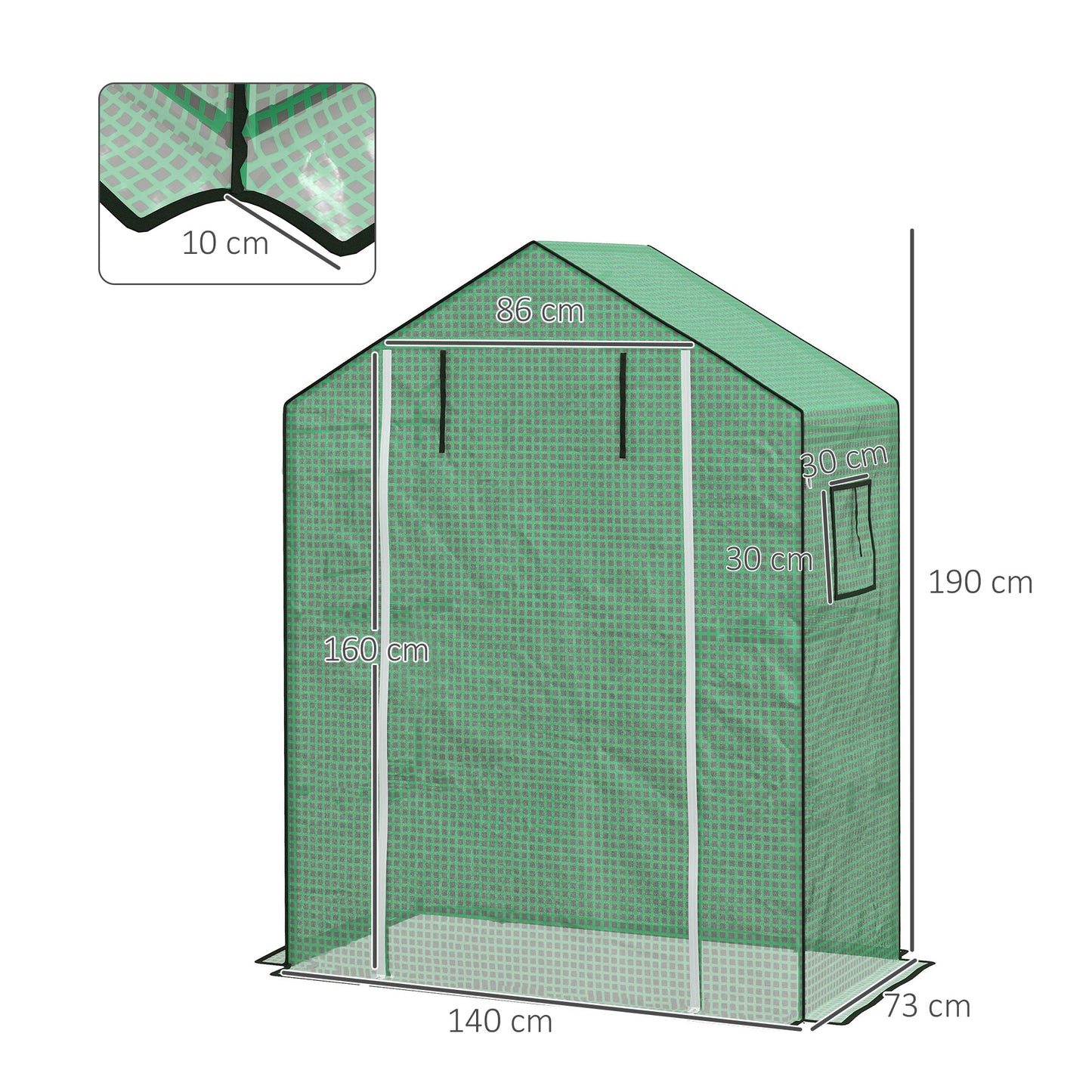 Outsunny Ersatzfolie für Gewächshaus, Ersatzabdeckung mit UV-Schutz, Rolltür, Seitenfenster, 140 x 73 x 190 cm, Grün