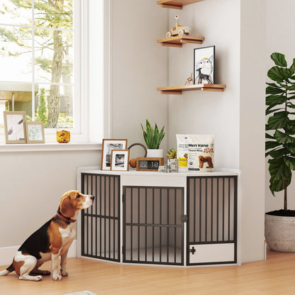 PawHut Hundebox, Aufenthaltsbox für kleine und mittelgroße Hunde, Haustierbox, Fütterungstür, MDF, Metall, Weiß