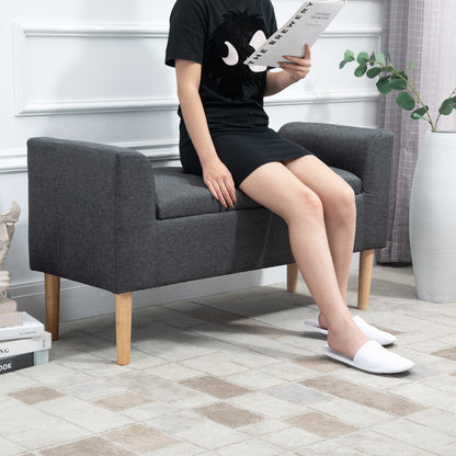 HOMCOM Sitzbank mit Stauraum، Polsterbank mit Leinenoptik، Holzbeine، Bettbank belastbar bis 130 كجم، für Wohnzimmer Schlafzimmer Flur، 116 × 44 × 58 سم Dunkelgrau
