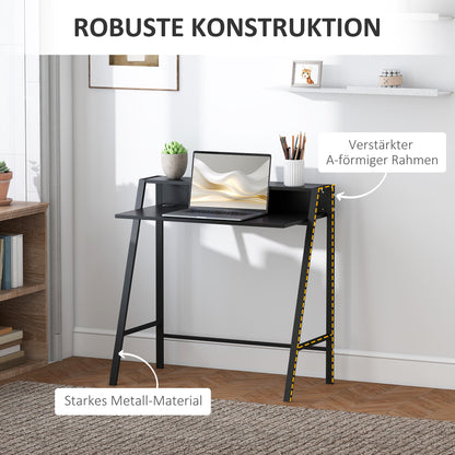 HOMCOM Schreibtisch, Computertisch mit Ablage und Kabel Management, moderner Schreibtisch mit Metallgestell für Arbeitszimmer, Schlafzimmer, Home Office, 84 x 45 x 85 cm, Schwarz