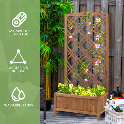 Outsunny Hochbeet Blumenständer Garten Pflanzkasten mit Rankgitter Holz Rankkasten Gelb 60 x 30 x 122,5 cm