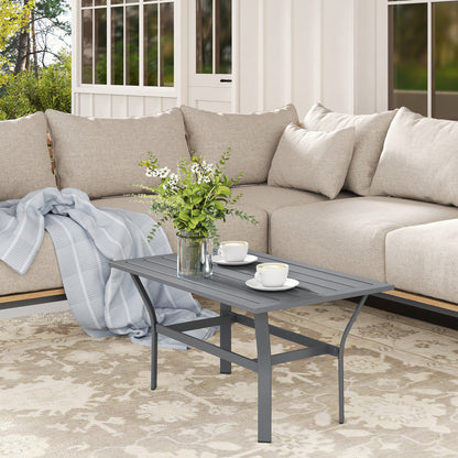 Outsunny Beistelltisch Metall Balkontisch mit Lamellendesign wetterfest Kaffeetisch Gartentisch 91,5 x 55 x 45 cm Dunkelgrau