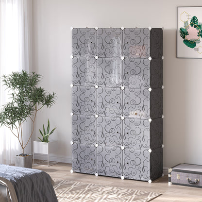 HOMCOM Kleiderschrank im Würfeldesign, 2 stora och 9 små Würfel, Kunststoff, Metall, 111L x 47B x 183H cm, Schwarz+Weiß