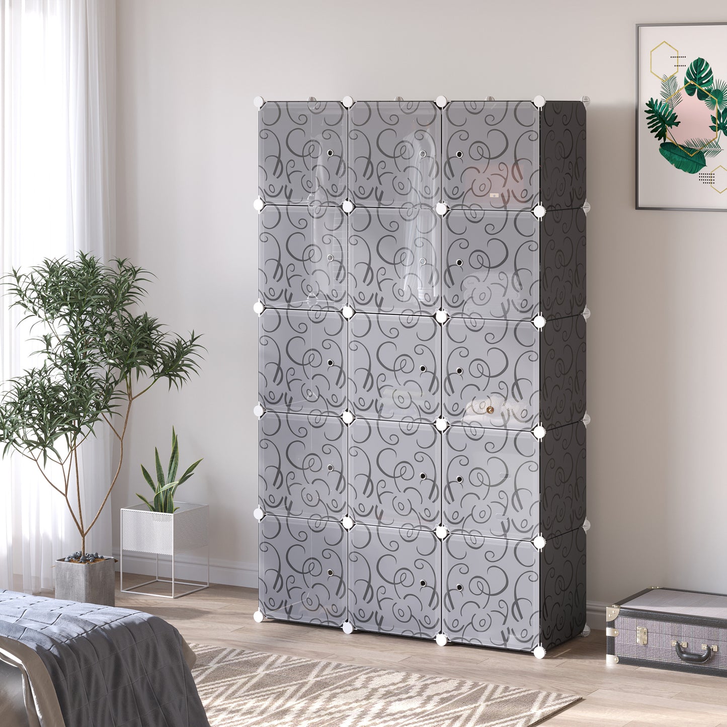 HOMCOM Kleiderschrank im Würfeldesign, 2 stora och 9 små Würfel, Kunststoff, Metall, 111L x 47B x 183H cm, Schwarz+Weiß