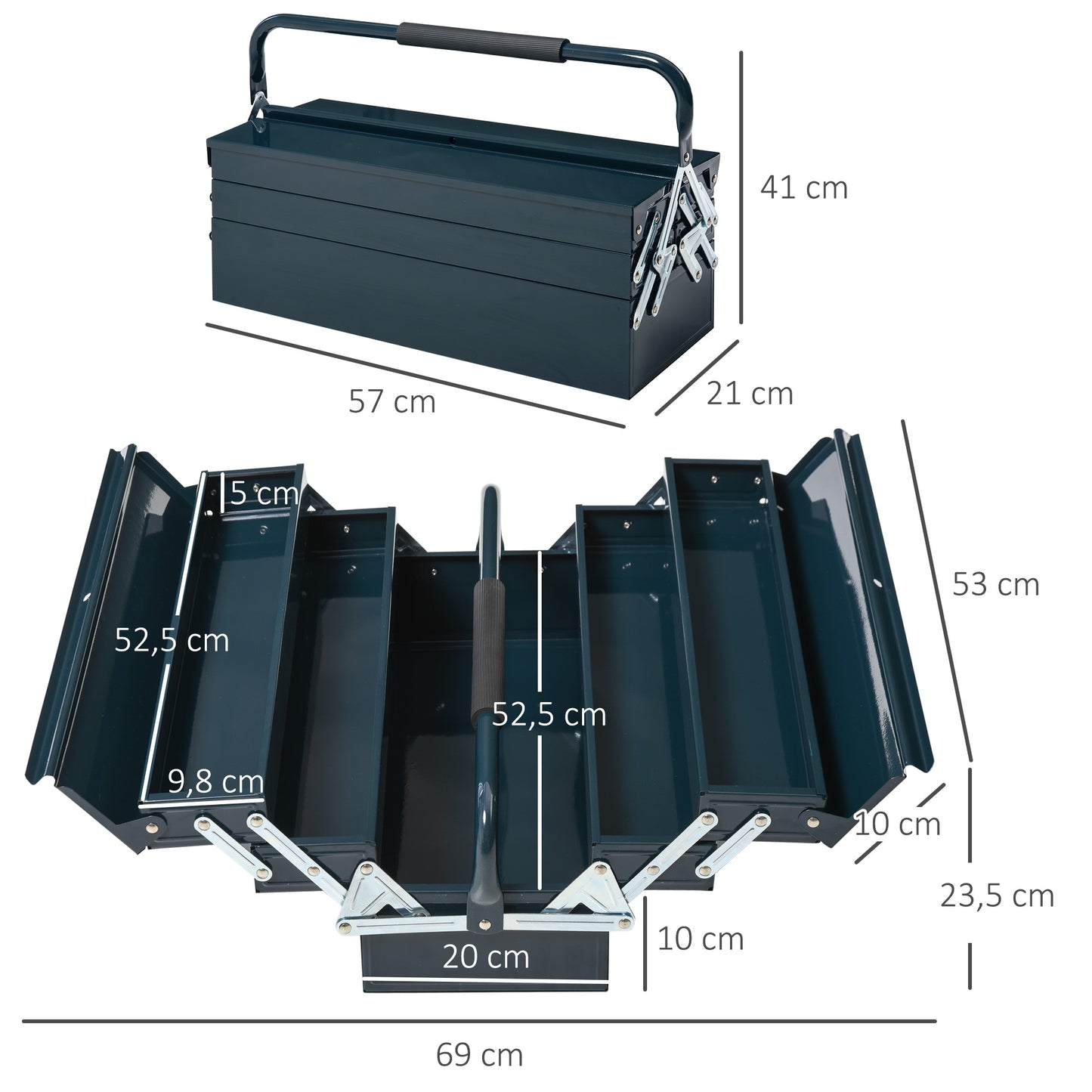 DURHAND Werkzeugkoffer Werkzeugkiste 5 Fächer aufklappbar Stahl (SPCC) Dunkelgrün 56 x 20 x 41 cm