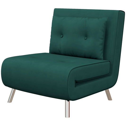 HOMCOM Liegesessel Sessel mit Liegefunktion Schlafsessel, Knopfheftung, Leinenoptik, 77 cm x 88 cm x 83 cm, Grün