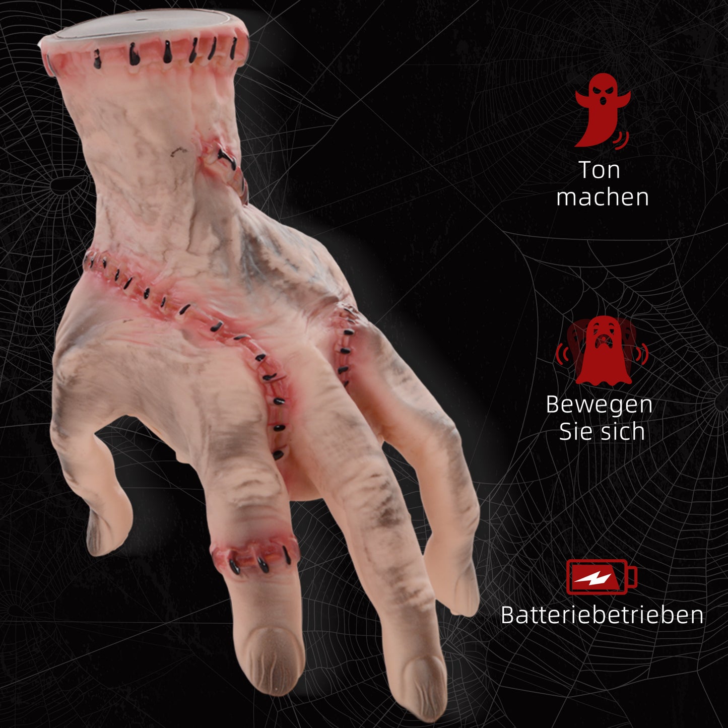 HOMCOM Horror-Hand, Helloweendeko, aktiviert mit Geräusche/Berührung, beweglich, Sound